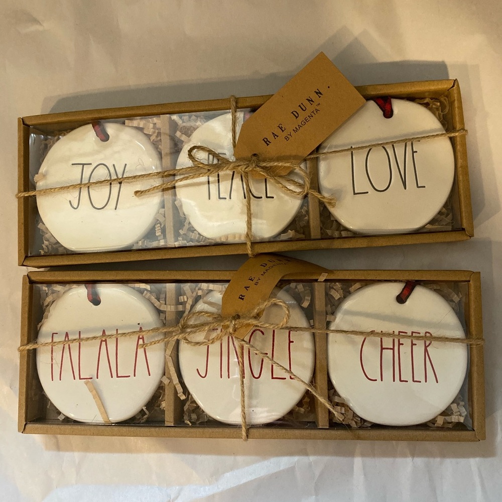 Christmas ornaments by Rae Dunn